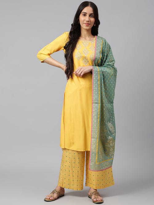 yellow kurta palazzo set with dupatta - 19127820 - Very Small Image - 1