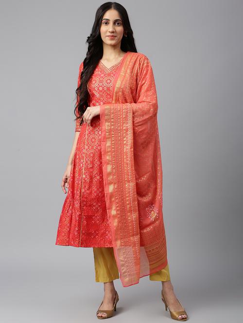 red kurta pant set - 19127822 - Very Small Image - 1