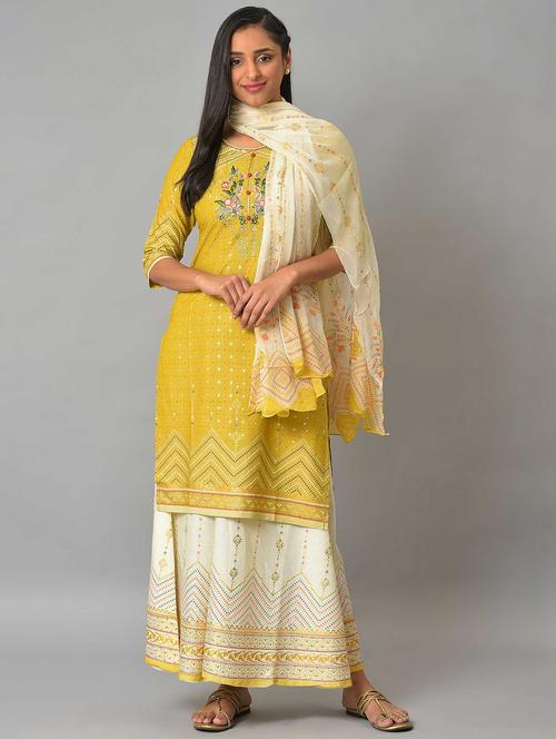 yellow embroidered kurta palazzo set - 19127884 - Very Small Image - 1