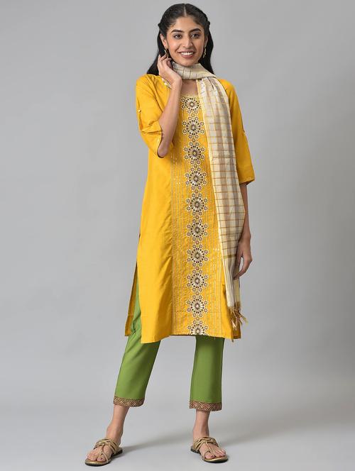 yellow viscose kurta pant set - 19127893 - Very Small Image - 1