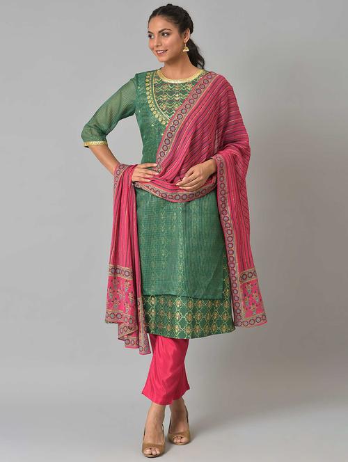 green self design layered kurta pant set - 19127917 - Very Small Image - 1