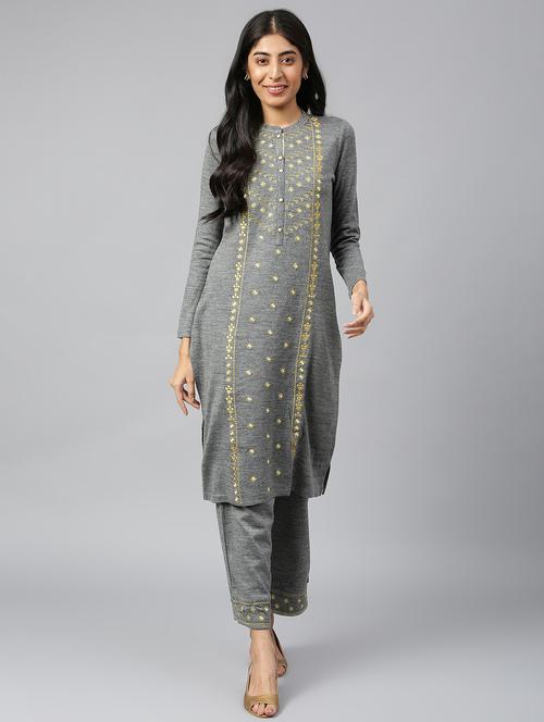 grey embroidered kurta pant set - 19127958 - Very Small Image - 1