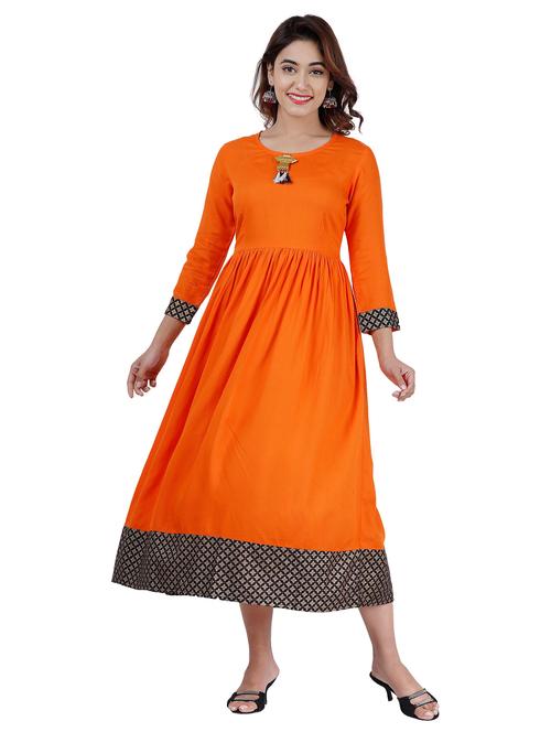 orange solid flared kurta - 19128145 - Very Small Image - 1