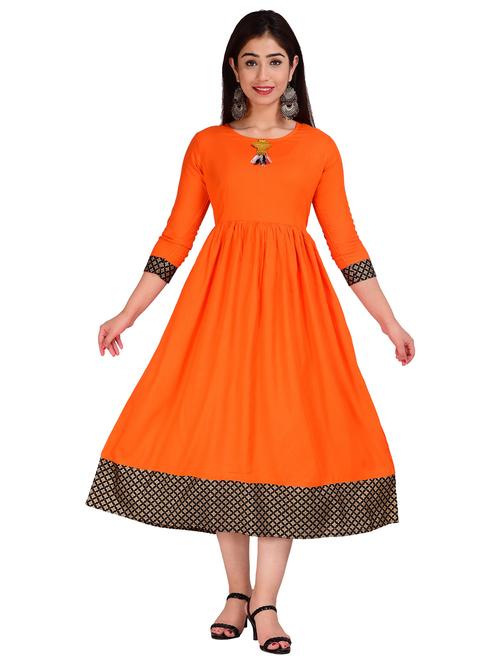 orange solid flared kurta - 19128172 - Very Small Image - 1