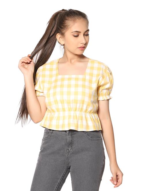 yellow checkered crop top - 19128505 - Very Small Image - 1
