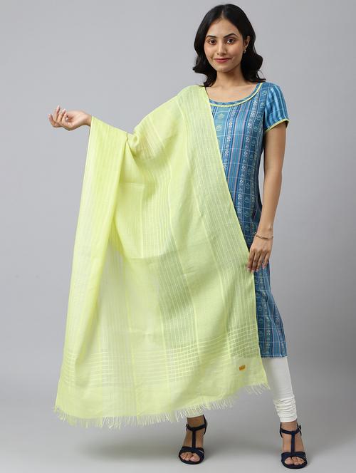 yellow self design woven dupatta - 19128734 - Very Small Image - 1