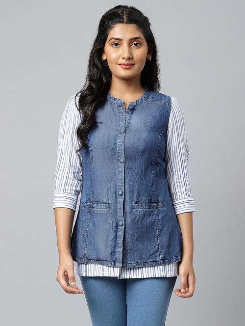 women blue denim summer jacket - 19128787 - Very Small Image - 1