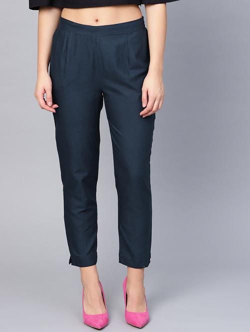 blue solid trouser - 19129025 - Very Small Image - 1