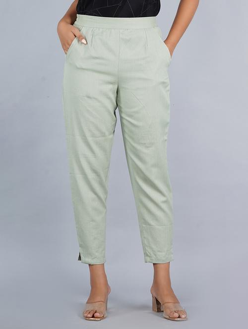 green solid trouser - 19129026 - Very Small Image - 1