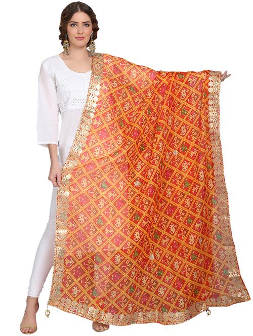 orange kota doria gota work dupatta - 19129972 - Very Small Image - 1