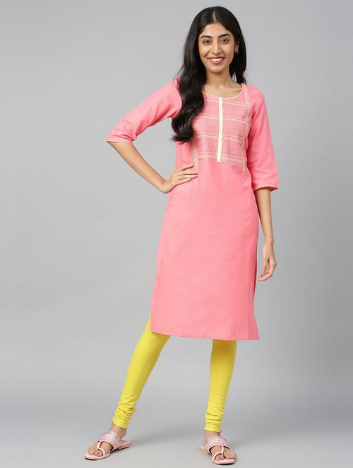 pink cotton straight kurta - 19130462 - Very Small Image - 1