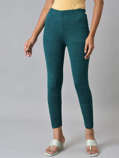 teal green solid full length leggings - 19130697 - Very Small Image - 1