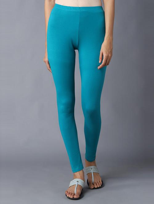 blue solid full length leggings - 19130717 - Very Small Image - 1
