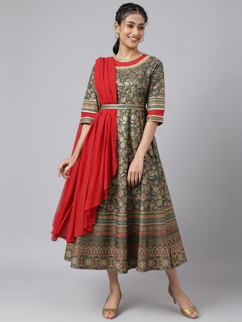 fit & flare ethnic dress - 19130745 - Very Small Image - 1