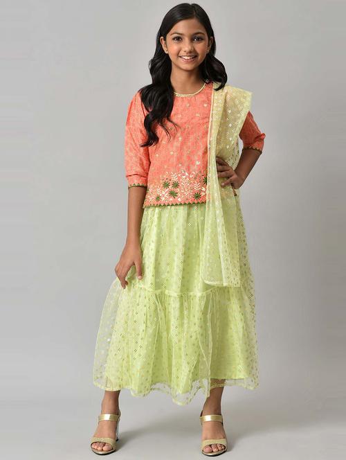 orange polyester skirt top set - 19131035 - Very Small Image - 1