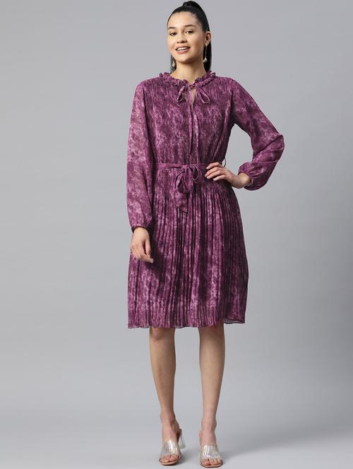 purple printed a-line dress - 19131065 - Very Small Image - 1