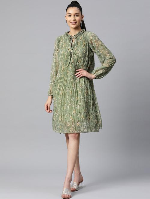 green printed a-line dress - 19131066 - Very Small Image - 1