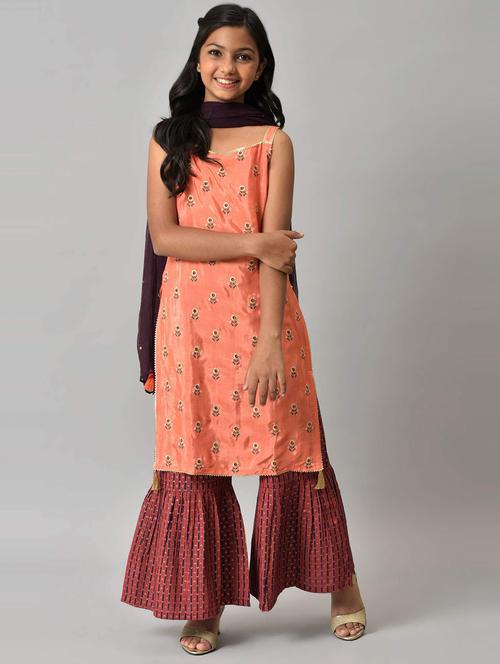 orange viscose kurta palazzo suit set - 19131143 - Very Small Image - 1