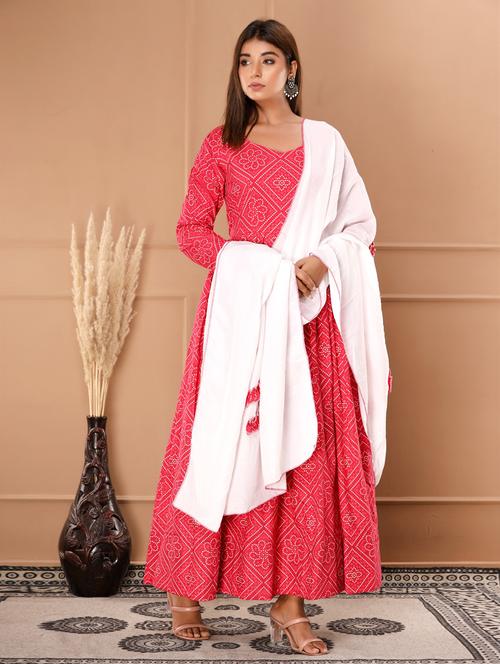 pink bandhani fit & flare gown - 19131260 - Very Small Image - 1