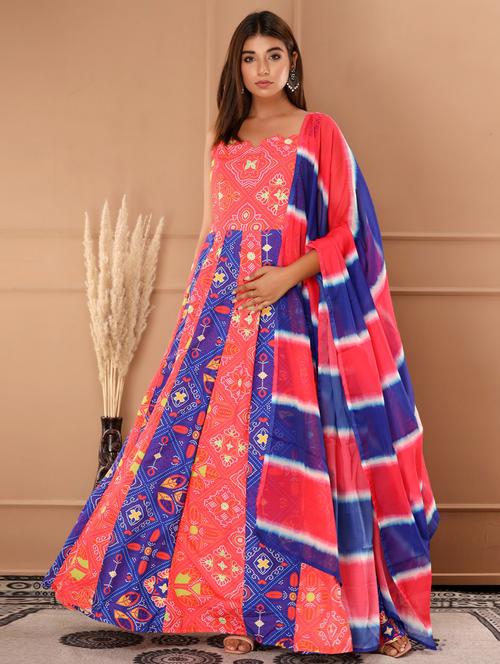 multi colored printed fit & flare gown - 19131267 - Very Small Image - 1