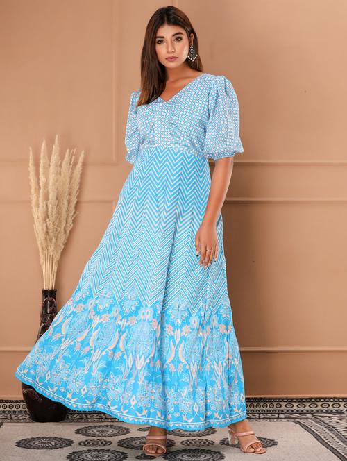 light printed blend fit & flare gown - 19131269 - Very Small Image - 1