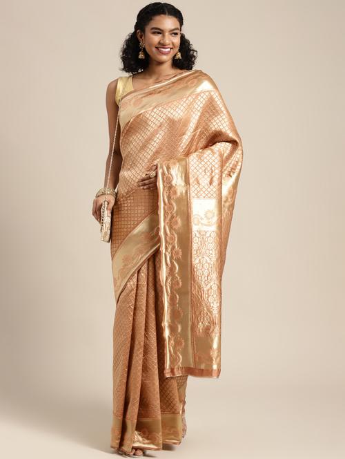 orange silk banarasi saree - 19131371 - Very Small Image - 1