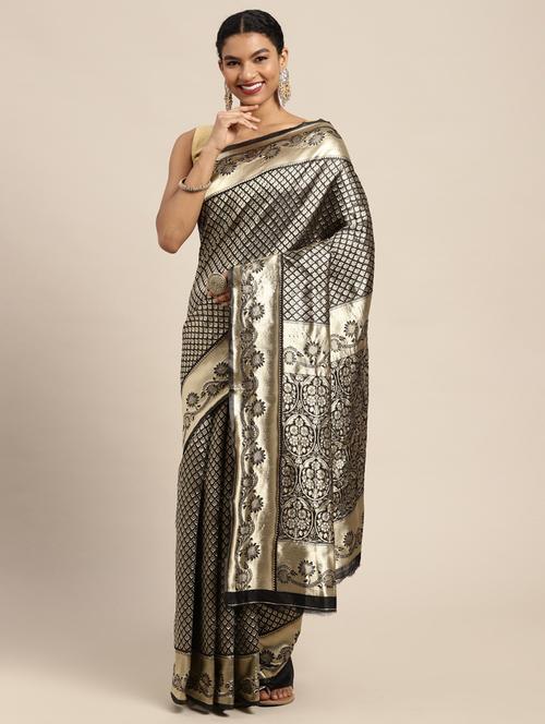 black silk banarasi saree - 19131379 - Very Small Image - 1