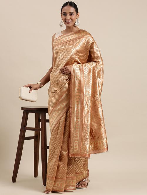 orange silk banarasi saree with blouse - 19131383 - Very Small Image - 1