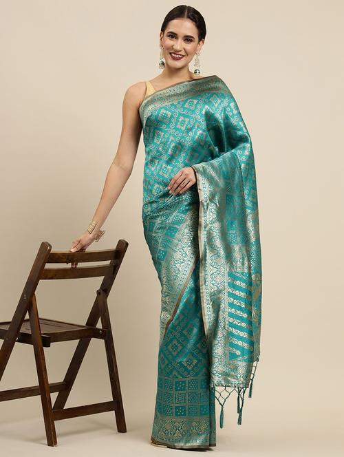 turquoise silk banarasi saree with blouse - 19131394 - Very Small Image - 1