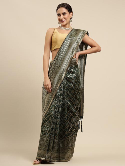 green silk banarasi saree with blouse - 19131410 - Very Small Image - 1