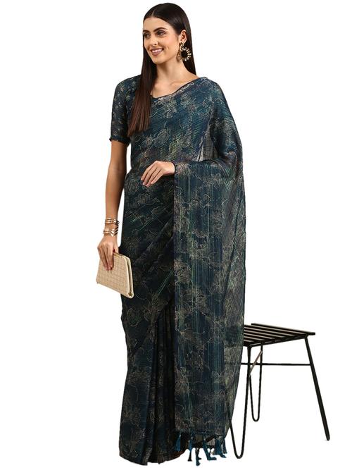 blue georgette printed saree with blouse - 19131419 - Very Small Image - 1