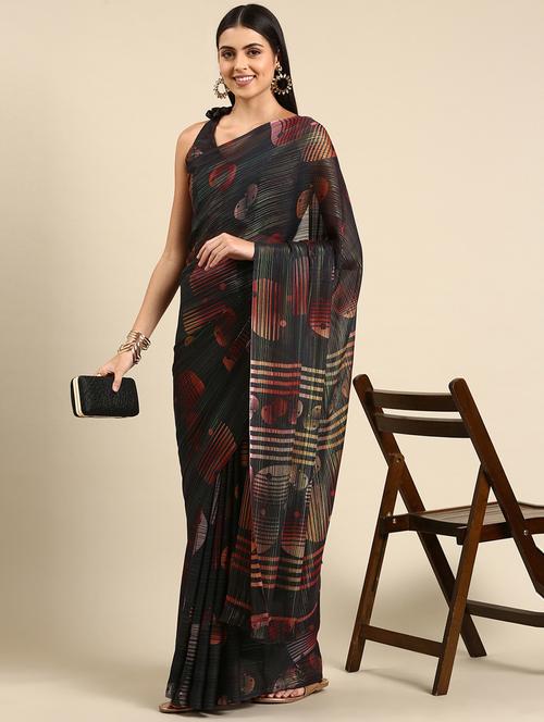 grey georgette printed saree with blouse - 19131425 - Very Small Image - 1
