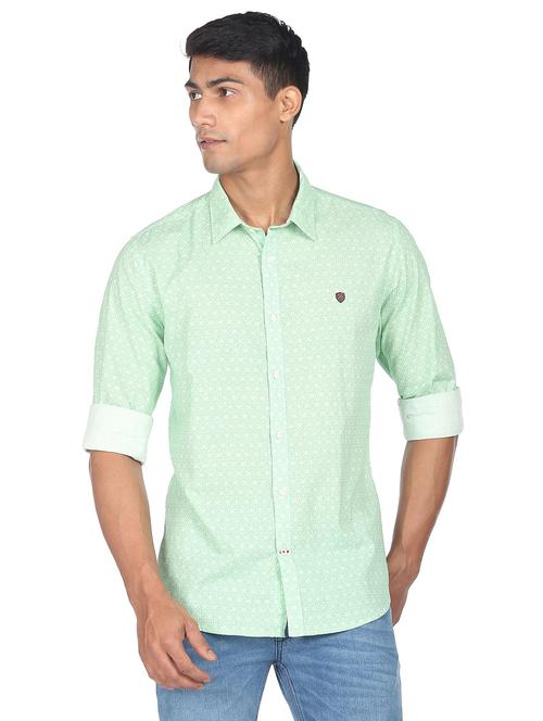 light green geometric print patch pocket casual shirt - 19131590 - Very Small Image - 1