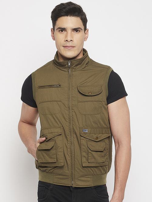 men sleeveless solid casual jacket - 19131929 - Very Small Image - 1