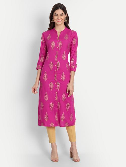 printed front slit kurta - 19131975 - Very Small Image - 1