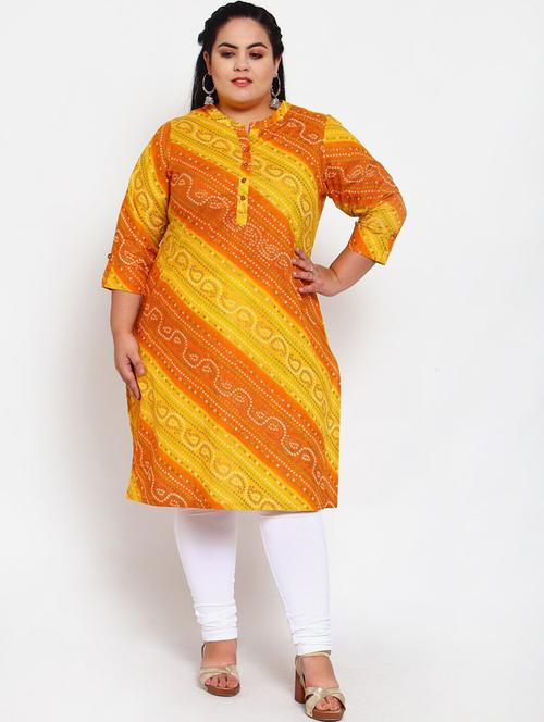 orange bandhani print straight kurta - 19132314 - Very Small Image - 1