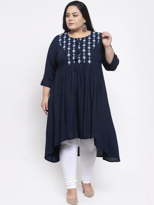 floral embroidered high-low kurta - 19132323 - Very Small Image - 1