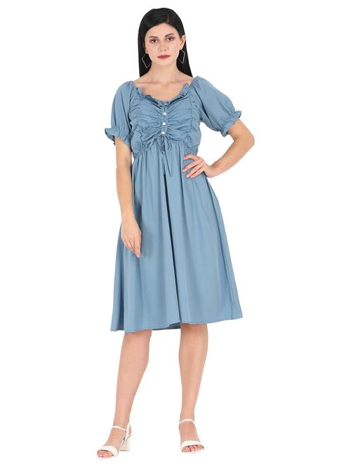 blue solid a-line dress - 19134078 - Very Small Image - 1