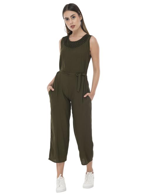 tie front round neck 3/4 jumpsuit - 19134181 - Very Small Image - 1