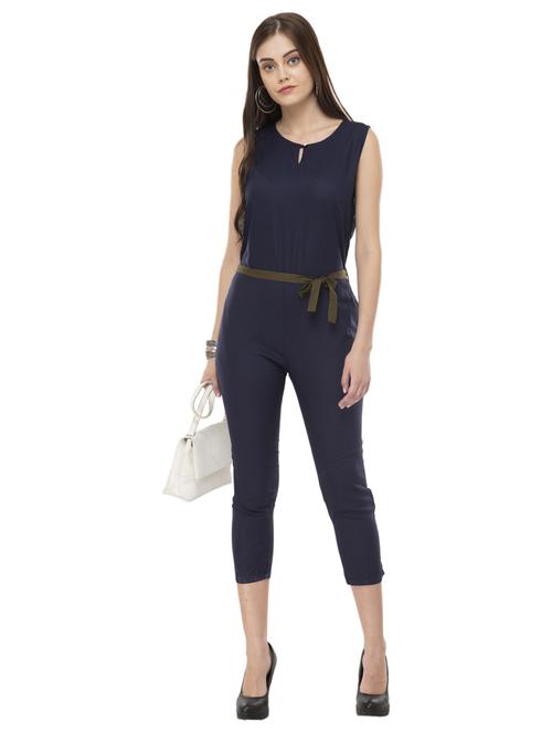 tie front round neck 3/4 jumpsuit - 19134186 - Very Small Image - 1
