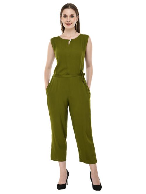 tie front round neck 3/4 jumpsuit - 19134188 - Very Small Image - 1