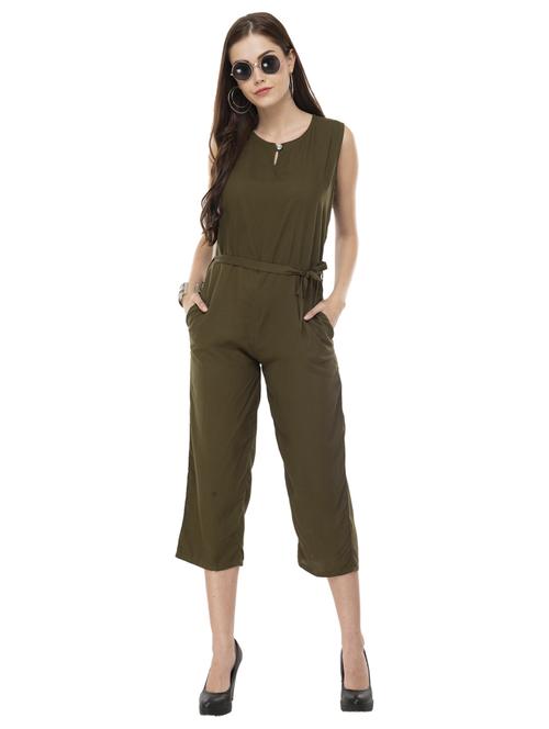 tie front round neck 3/4 jumpsuit - 19134190 - Very Small Image - 1