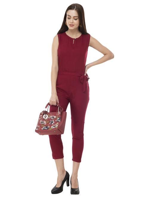 tie front round neck 3/4 jumpsuit - 19134194 - Very Small Image - 1