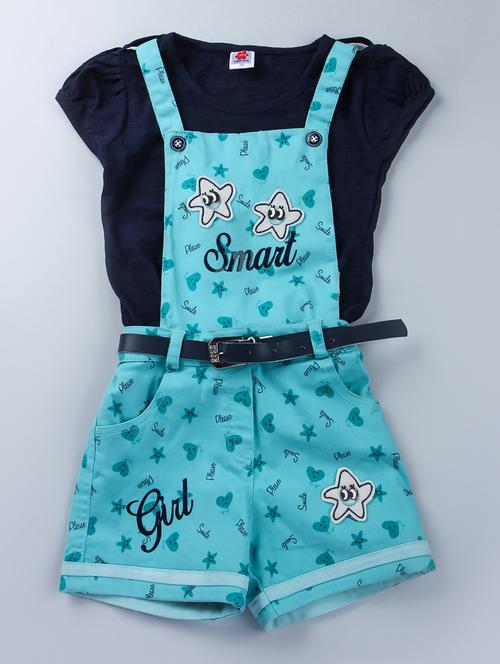 girls printed denim dungaree with t-shirt - 19134332 - Very Small Image - 1