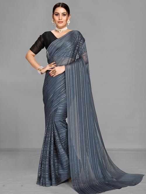 grey self design saree with blouse - 19137378 - Very Small Image - 1