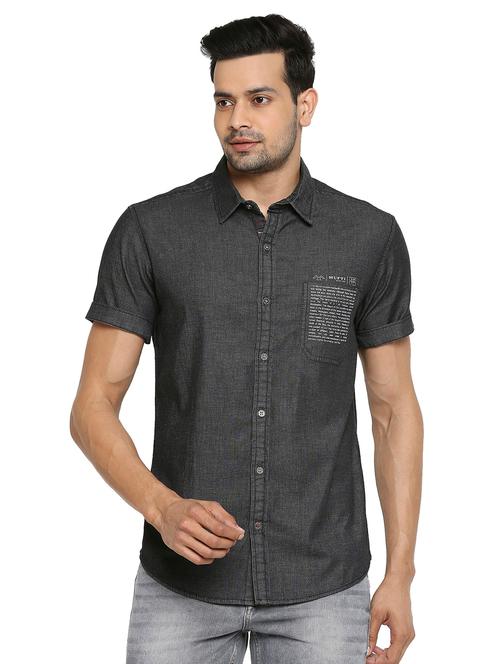 black solid casual shirt - 19137461 - Very Small Image - 1