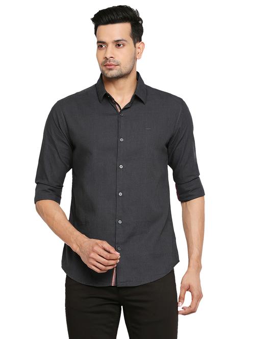 grey solid casual shirt - 19137535 - Very Small Image - 1