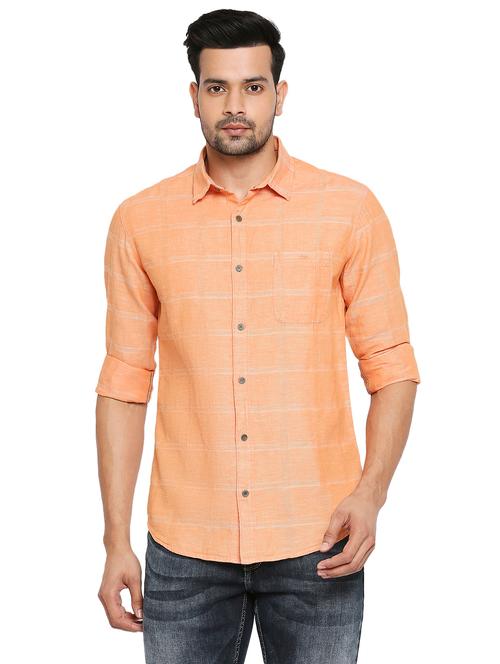 orange checked casual shirt - 19137542 - Very Small Image - 1