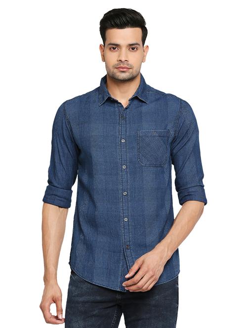 blue checkered casual shirt - 19137572 - Very Small Image - 1