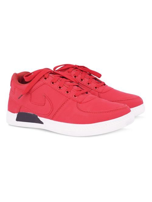 mens red coloured lace up casual shoes - 19138747 - Very Small Image - 1